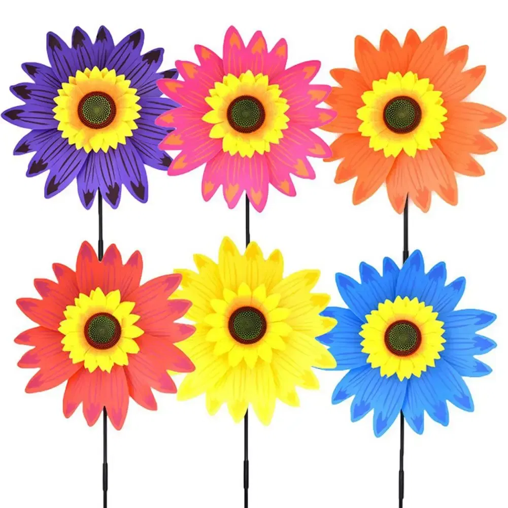 Color: Silver - Colorful Sunflower Windmill Wind Turbine For Lawn Garden Party Decoration Outdoor Camping Picnic Garden Yard Decor Aereo A Vento