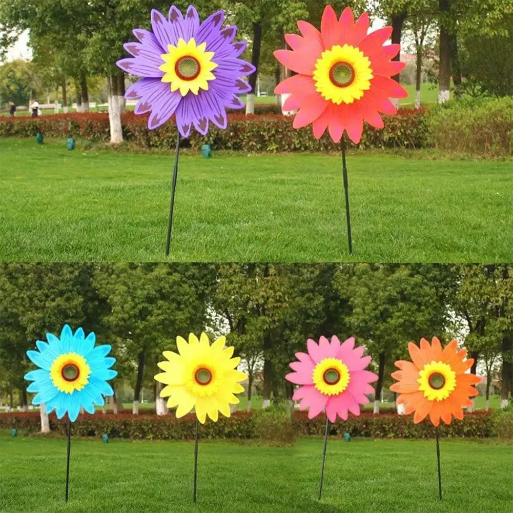Color: Silver - Colorful Sunflower Windmill Wind Turbine For Lawn Garden Party Decoration Outdoor Camping Picnic Garden Yard Decor Aereo A Vento