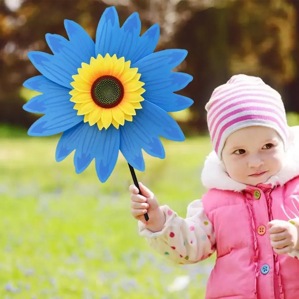 Color: Silver - Colorful Sunflower Windmill Wind Turbine For Lawn Garden Party Decoration Outdoor Camping Picnic Garden Yard Decor Aereo A Vento