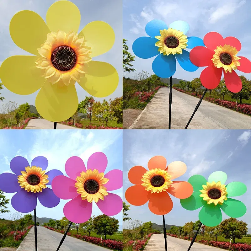 Color: Silver - Colorful Sunflower Windmill Wind Turbine For Lawn Garden Party Decoration Outdoor Camping Picnic Garden Yard Decor Aereo A Vento