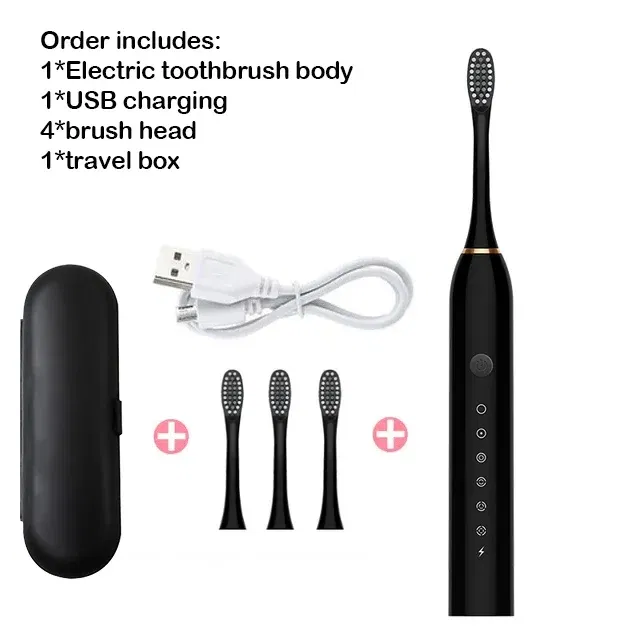 Color: black - Toothink Electric Toothbrush Smart Timing Tooth Brush Rechargeable Teeth Clean Whitening Sonic Toothbrush With Replacement Head