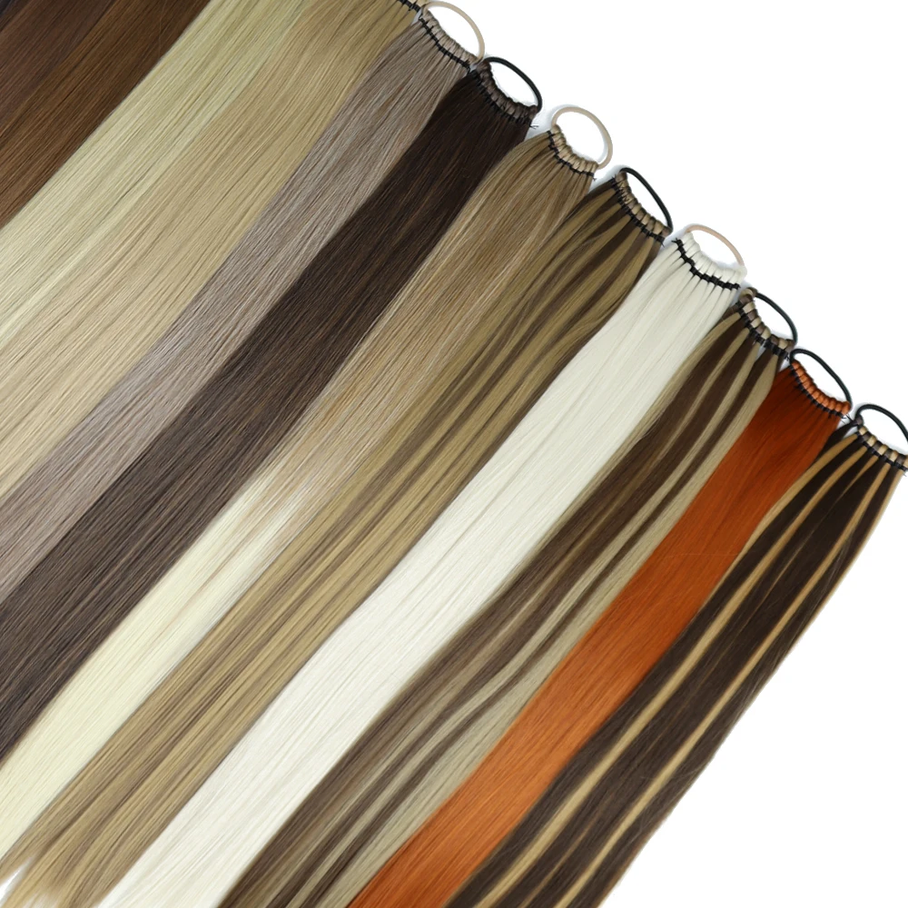 Color: T4/27/30, Ships From: CHINA, Stretched Length: 24inches - 24 Inch Synthetic Ponytail Extensions Black Natural Braided Pony Tail Hairpiece Long Straight Rubber Band Hair For Women