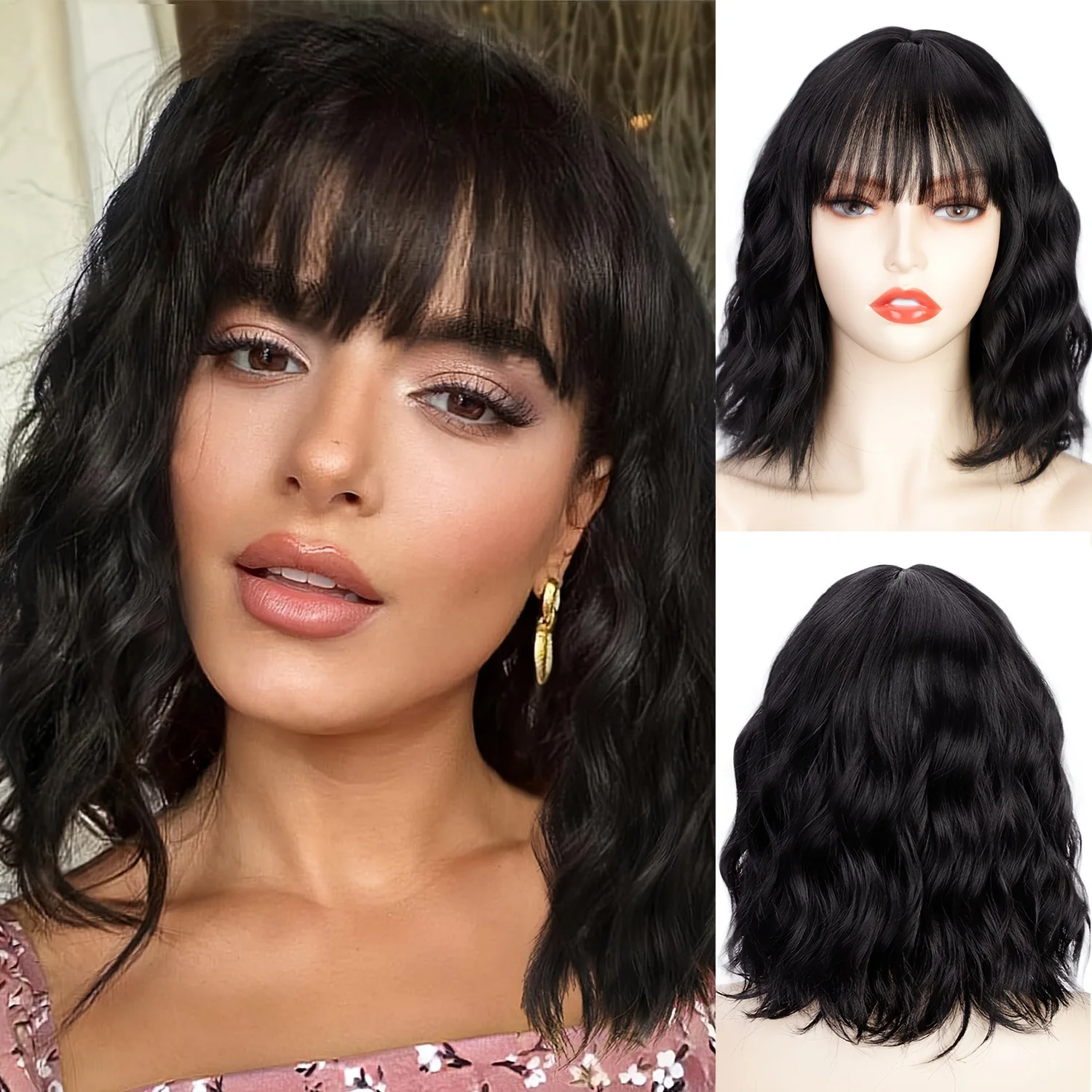 Color: #8 - Fashionable orange synthetic wig with Liu seawater ripple daily wear cosplay party high temperature silk wig full head cover