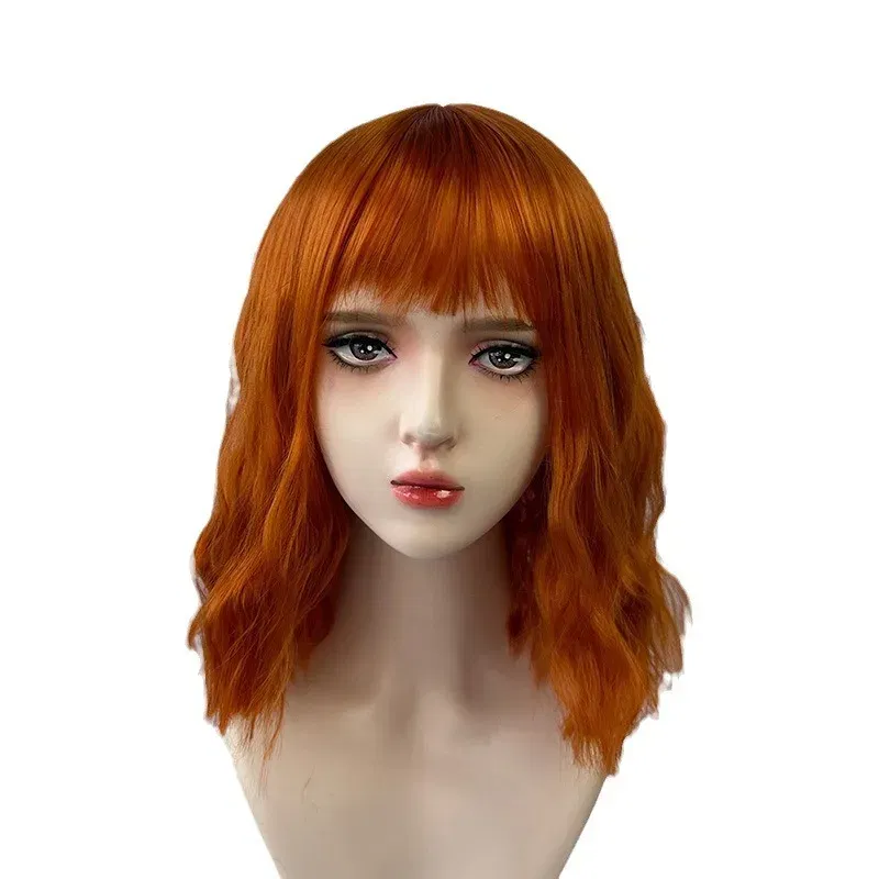 Color: #8 - Fashionable orange synthetic wig with Liu seawater ripple daily wear cosplay party high temperature silk wig full head cover