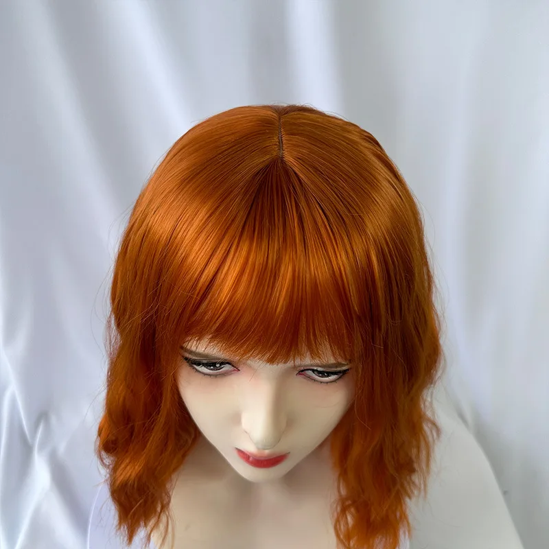 Color: #8 - Fashionable orange synthetic wig with Liu seawater ripple daily wear cosplay party high temperature silk wig full head cover