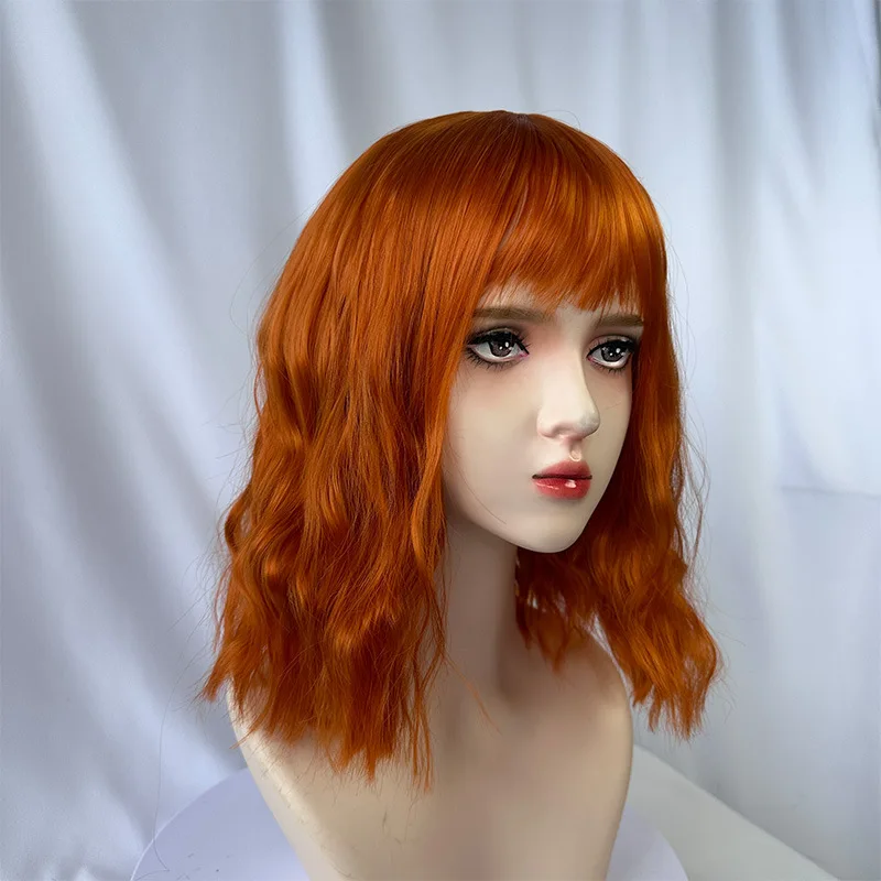 Color: #8 - Fashionable orange synthetic wig with Liu seawater ripple daily wear cosplay party high temperature silk wig full head cover