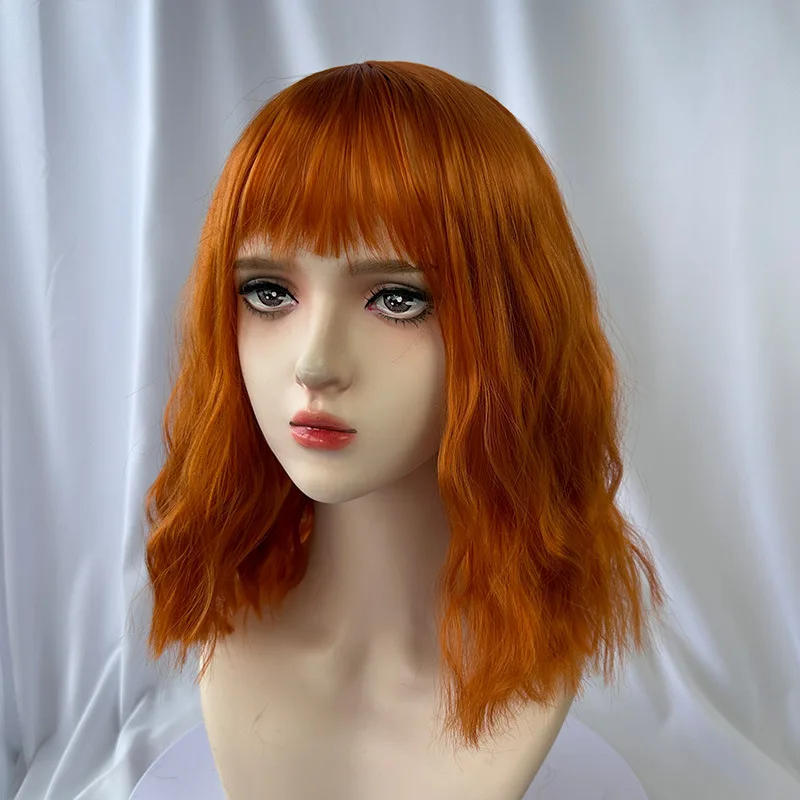 Color: #8 - Fashionable orange synthetic wig with Liu seawater ripple daily wear cosplay party high temperature silk wig full head cover