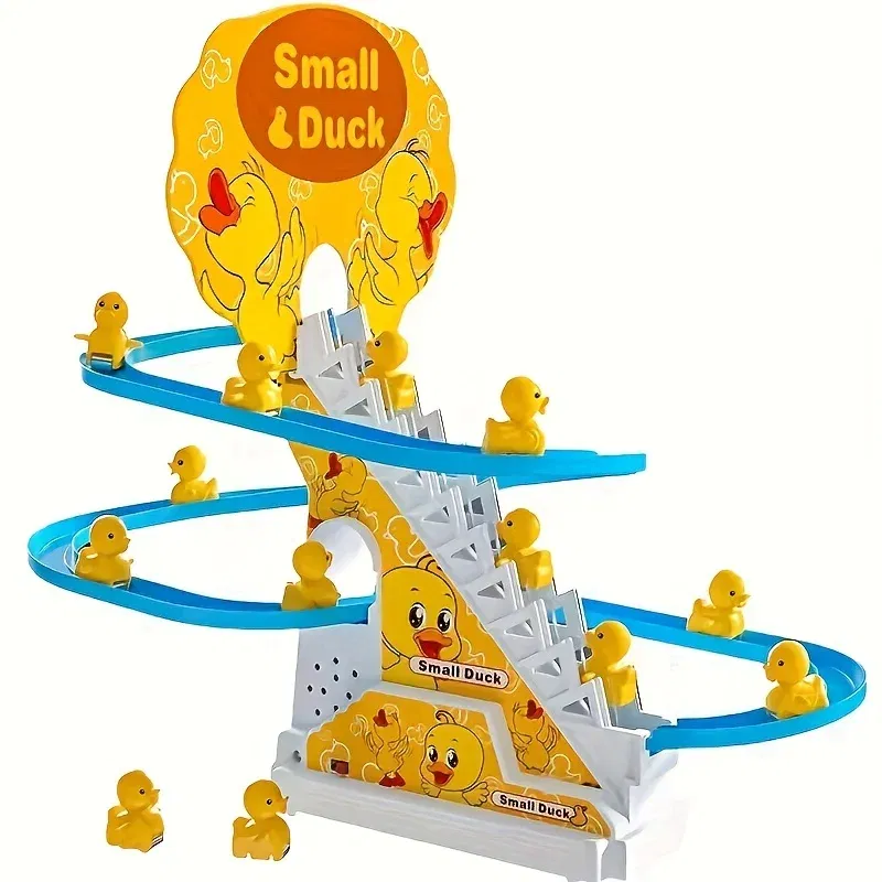 6pcs Ducklings Climbing Stairs Toy, Electric Slide Yellow Duck Toy Light And Music Toy easter gift halloween christmas gift