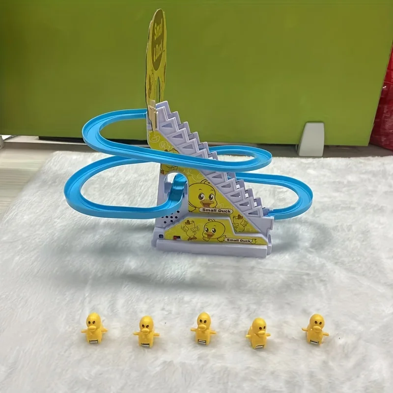 6pcs Ducklings Climbing Stairs Toy, Electric Slide Yellow Duck Toy Light And Music Toy easter gift halloween christmas gift