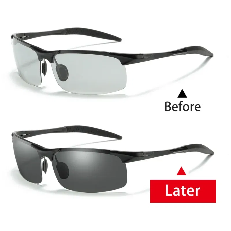 Lenses Color: green, Frame Color: Red - Myopia Photochromic Sunglasses Diopter Polarized Driving Goggle Men Chameleon Change Color transition Prescription Sun Glasses