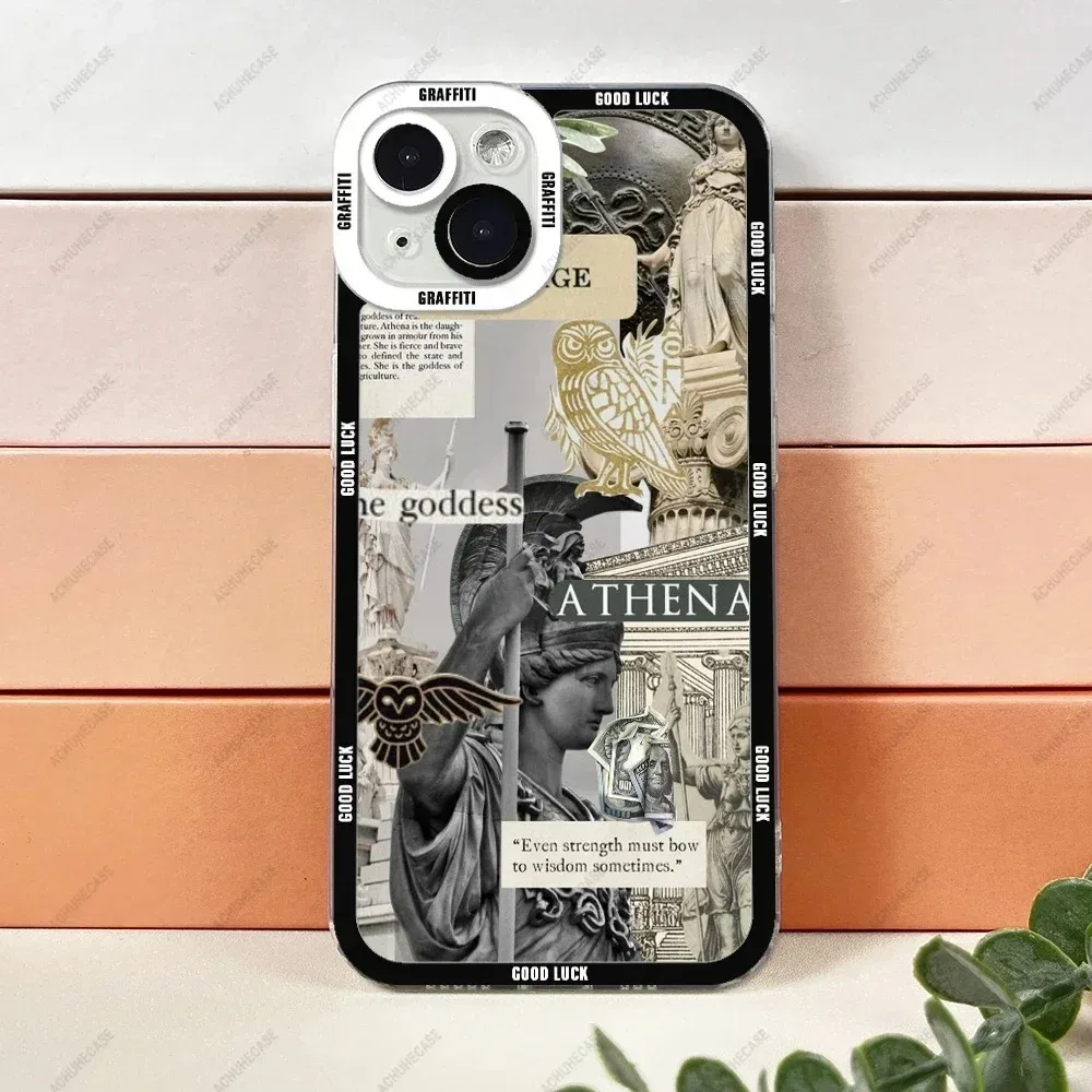 Color: Dark Grey, Material: Acrylic - Aesthetic Statue Art Phone Case For iPhone 16 15 14 13 12 11 Pro Max XS X XR Plus Mini Luxury Transparent Soft Funda