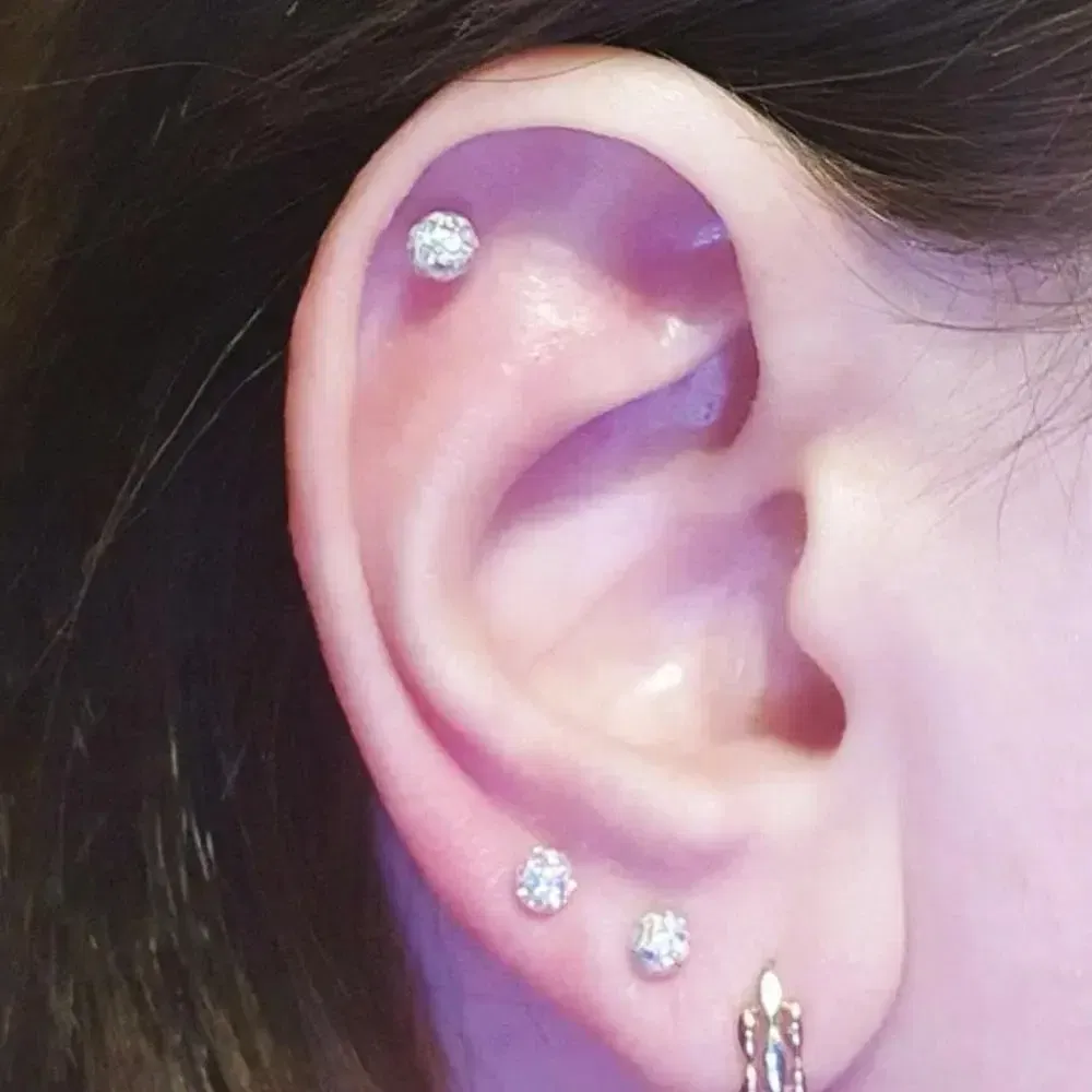 Metal color: Gold-color, Main Stone Color: GRAY - 16g 1.2mm Coated Crystal Steel Ear Stud Tragus Helix Cartilage 3/4/5mm CZ Ball 6/8/10/12/14mm Bar Barbell Piercing