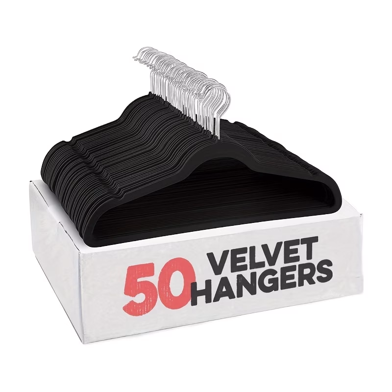 50 Pack Velvet Hangers – Space-Saving Non-Slip Clothes Hangers with 360° Swivel Hook, Heavy-Duty for Coats, Jackets, Dresses, and More