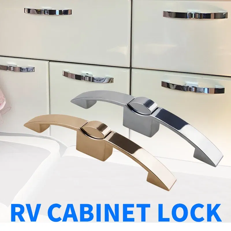 Color: WHITE - 128mm hole distance Camper Car Push Lock RV Caravan Boat Cabinet Locks Handle Home Drawer Latch Button Locks Caravan Motorhome
