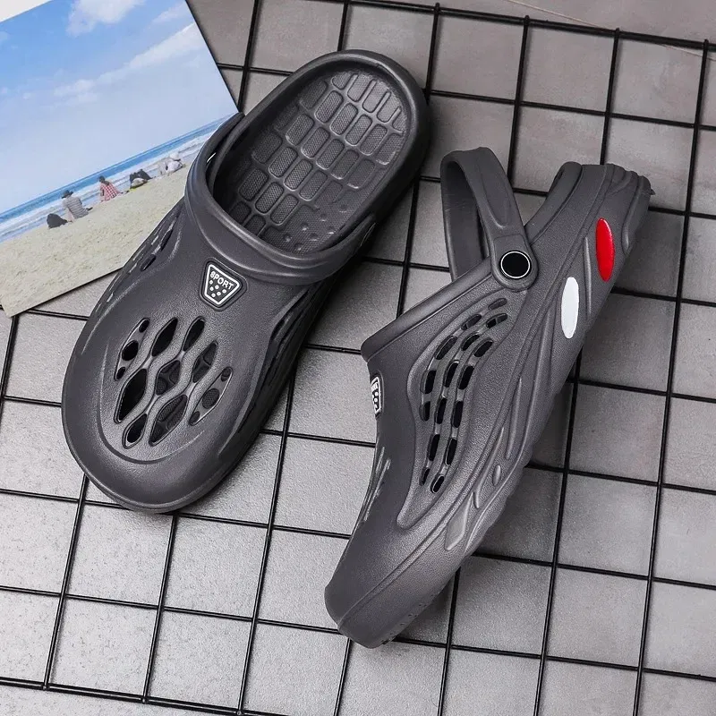 Color: GRAY, Shoe Size: 44 - Plus Size 47 48 49 Men Summer Clogs Sandals EVA Slippers Men and Women Garden Shoes Beach Sandals Couple's Outdoor House Slides