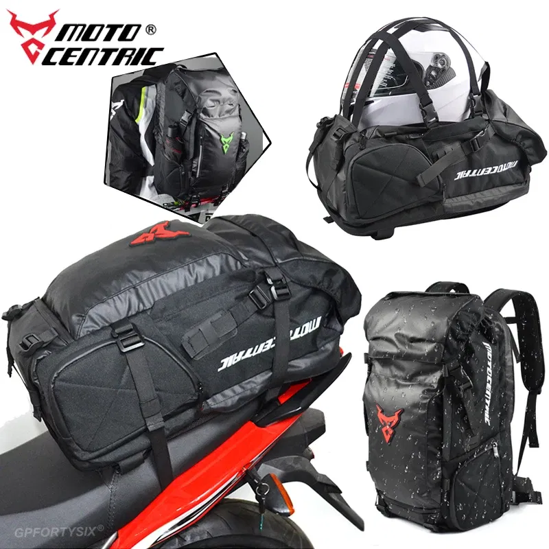 Color Name: Red - Motocentric Motorcycle Rear Seat Bag Multifunction Waterproof Motorcycle Helmet Backpack Big Capacity Motocross Tail Bag Luggage