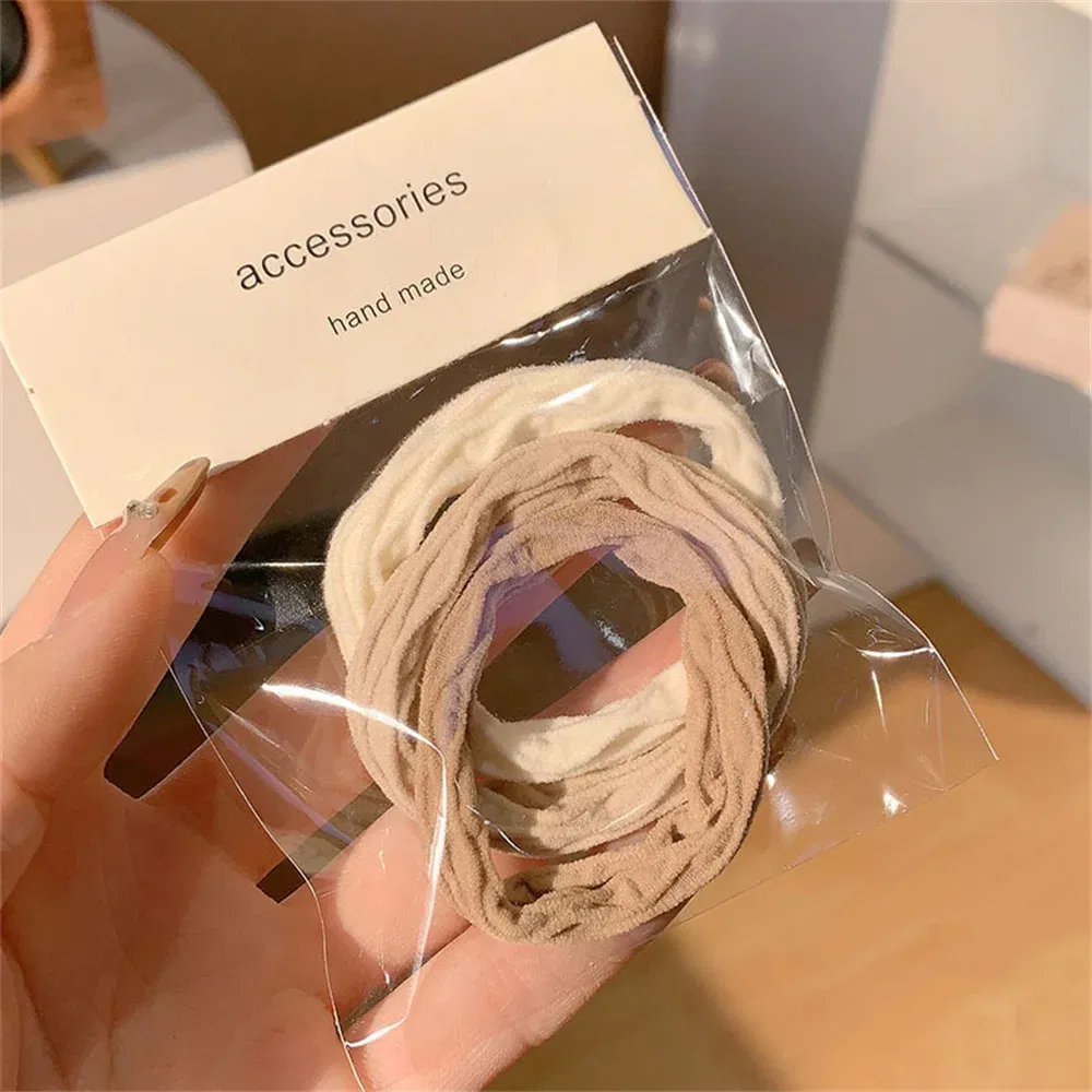 Color: Dark Grey - 5pcs/Set Candy Color Bow Hair Rope High Elastic Seamless Rubber Band For Women Girls Ponytail Holder Summer BB Hair Ties Ring