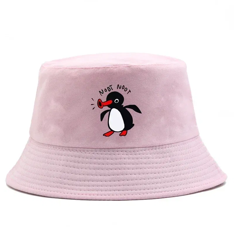 Color: Beige - Summer Penguin Bucket Hat Reversible Bob Men Women Cotton Travel Beach Fisherman Hat Outdoor Sports Pull Up Bob Panama Sun Hat