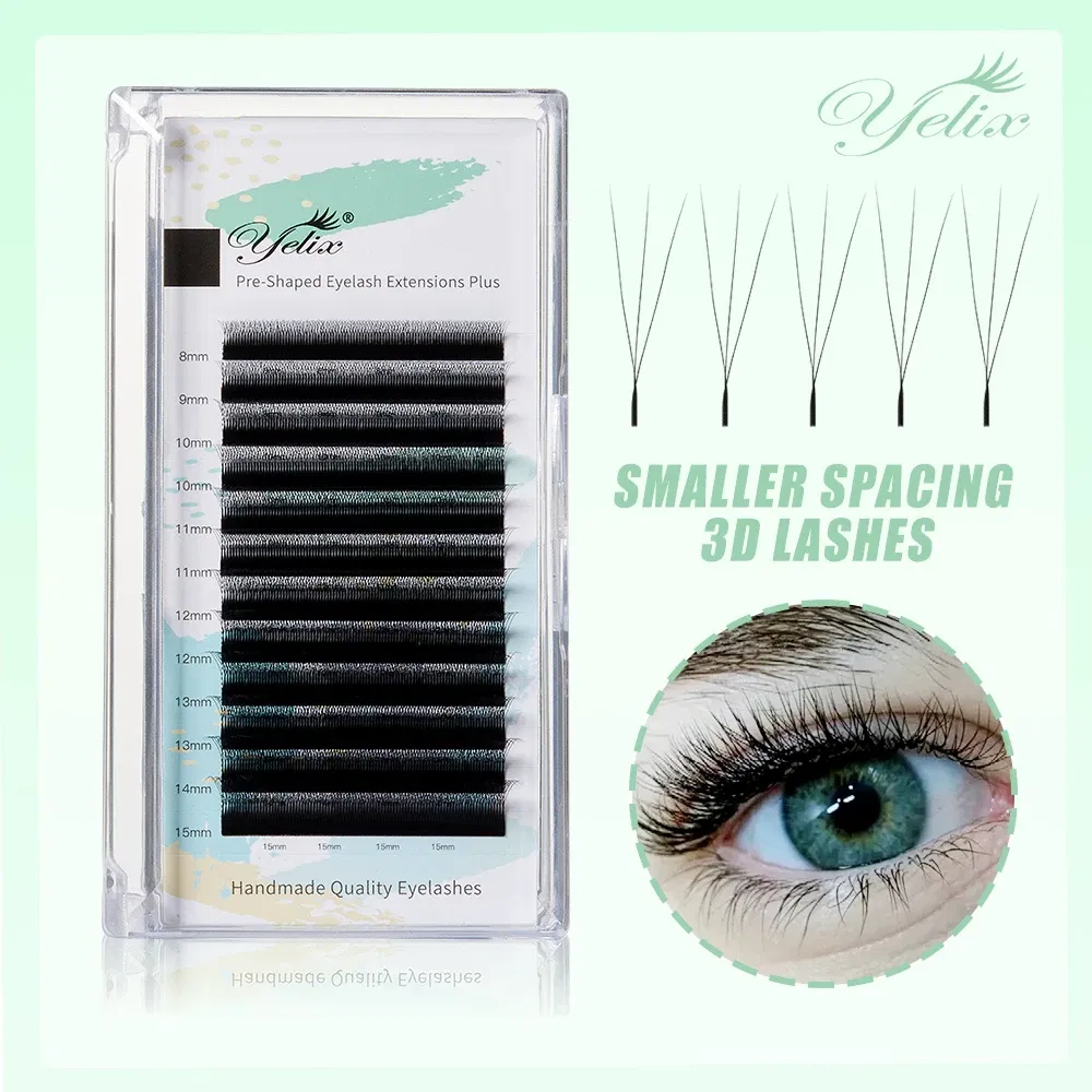 Curl: C, Thickness: 0.10mm, Length: 10mm - Yelix Smaller Opening 3D Lashes Narrow 3D W Shape Eyelash Extension Premade Volume Fan Lashes Natural Soft Eyelash
