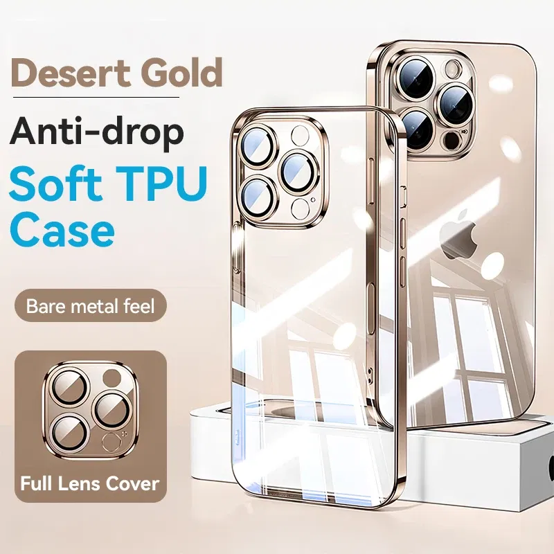 Color: SKY BLUE, Material: aluminum - Joyroom Case For iPhone 16 15 14 13 Pro Max Transparent Cover For iPhone 16 Pro Max Soft TPU Anti-drop Case With Len Protection