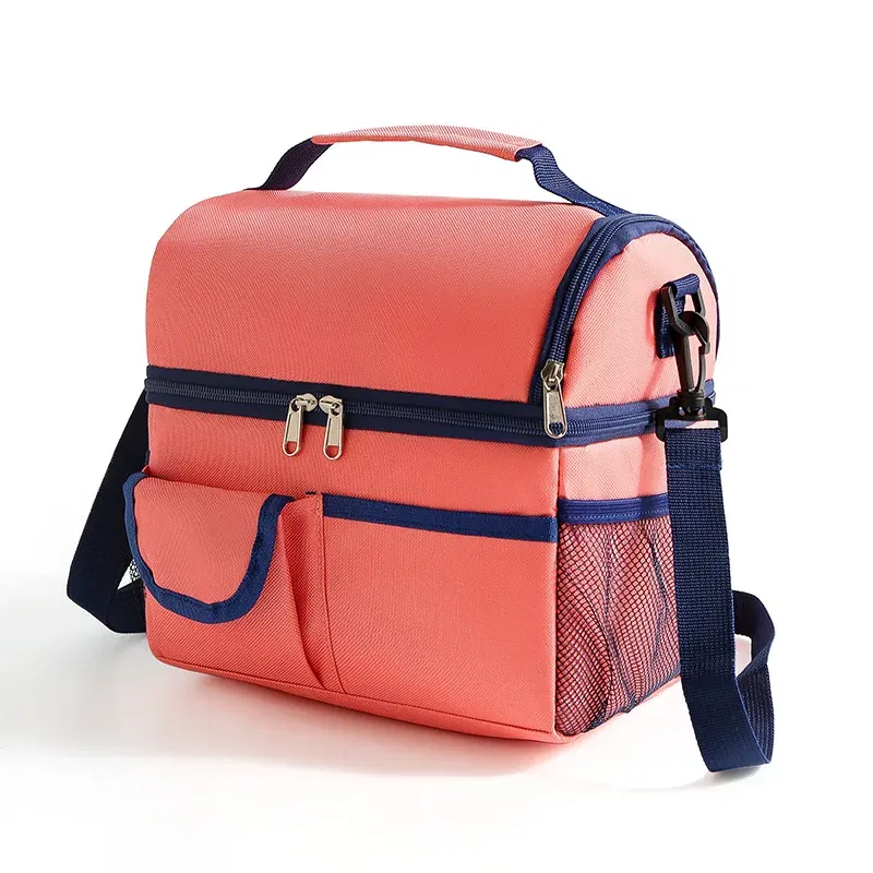Color: Pink - 10L Portable Thermal Lunch Bag Food Box Durable Waterproof Office Cooler Lunch Box Ice Insulated Case Camping Oxford Dinner Bag