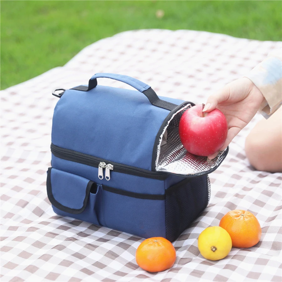 Color: Pink - 10L Portable Thermal Lunch Bag Food Box Durable Waterproof Office Cooler Lunch Box Ice Insulated Case Camping Oxford Dinner Bag