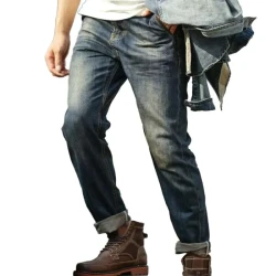 Men's Solid Color Motorcycle Cargo Vintage Jeans