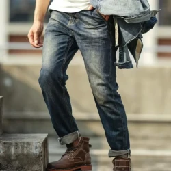 Men's Solid Color Motorcycle Cargo Vintage Jeans