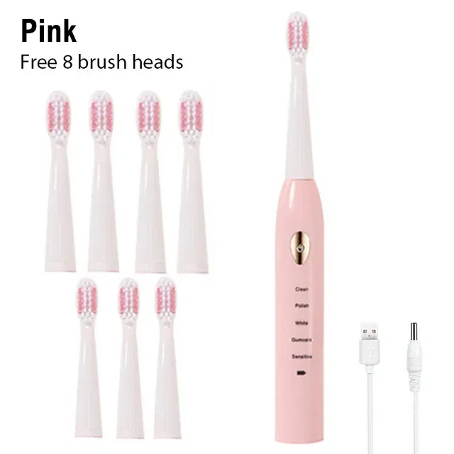 Color: Yellow - Electric Toothbrush 5-gear Mode USB Charging 4 colors IPX7 Waterproof Ultrasonic Rechargeable Soft Hair Toothbrush Adult Classic