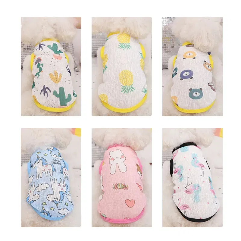 Color: Green, Size: XS - Summer Dog Vest Ultra Thin Breathable Mesh Cloth Pet T-shirt for Small Dogs Cute Cartoon Print Puppy Cat Cheap Clothes Costumes