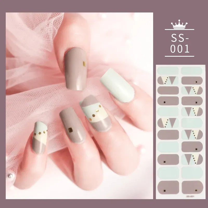 Color: GRAY - 22 Tips Blue and White Shiny Speckles Nail Art Sticker Full Cover Nail Stickers Last Update Nail Wraps Lot Sticker for Nails