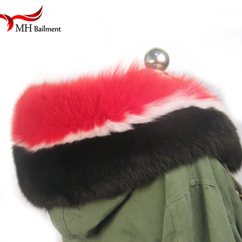 Color: Red, Size: XS - 100% Real Raccoon Fur Scarf Coat Collar Ladies Winter Luxury Authentic Raccoon Warm Neck Shawl Coat Collar Furry Shawl Women