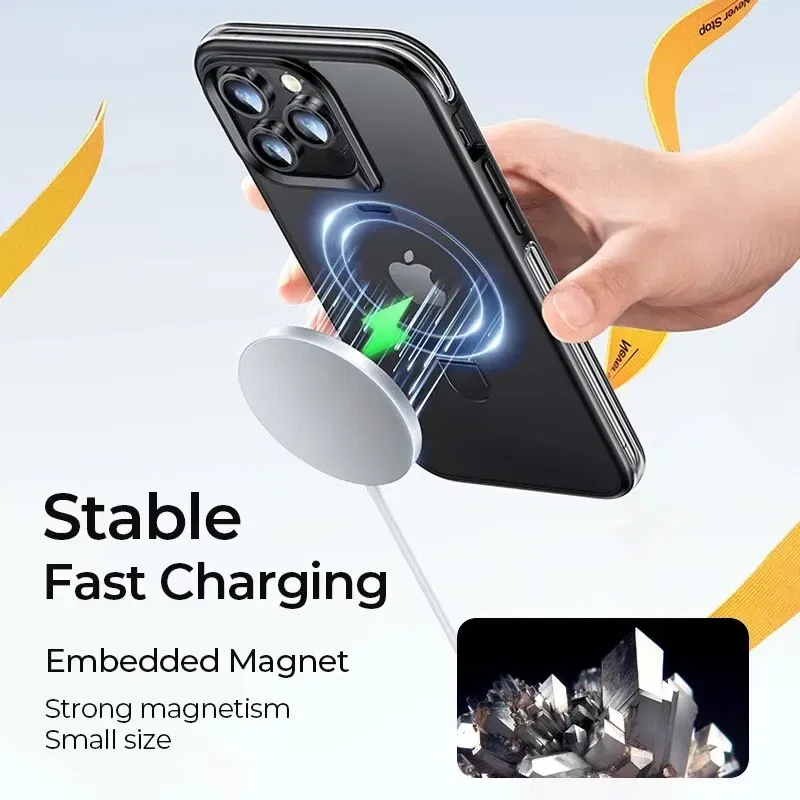 Material: PC, Color: Clear - Joyroom Magnetic Case With Holder for iPhone 15 14 13 Pro Max Case Frosted Ring Holder Phone Cover Wireless Charger Magnet Cover
