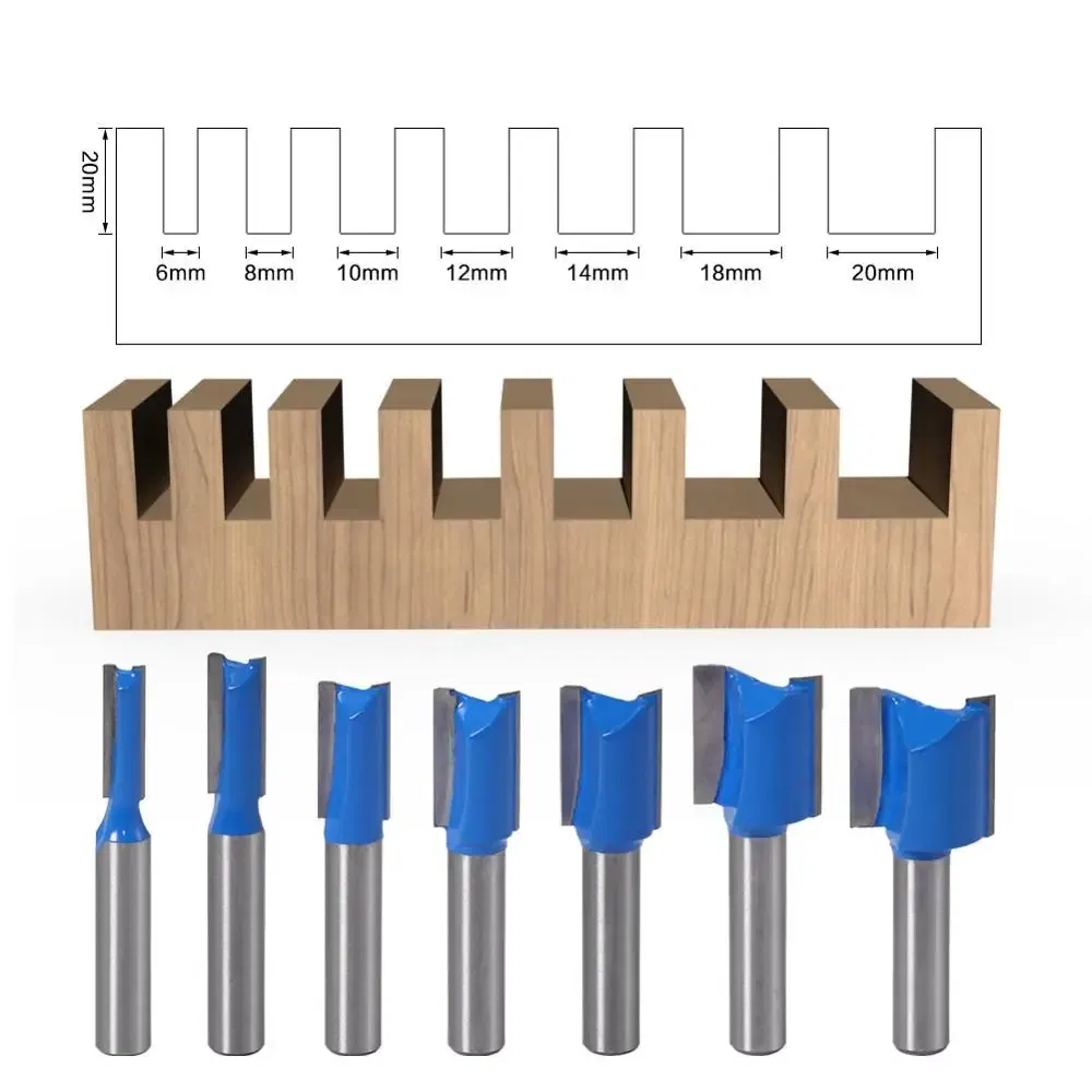 Cutting Edge Length: 5.5mm - 1PCS 8mm Shank Straight Woodworking Router Bit Set Carpenter Milling Cutter 6/8/10/12/14/18/20mm Cutting Diameter