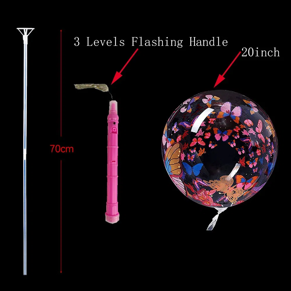 Color: ROSE RED, Ballon Size: 10inch, Shape: O - 1/5/10/20/30pcs LED Light Up BoBo Balloons Colorful 3 Levels Flashing Handle 20 Inches Bubble Balloon 70cm Stick