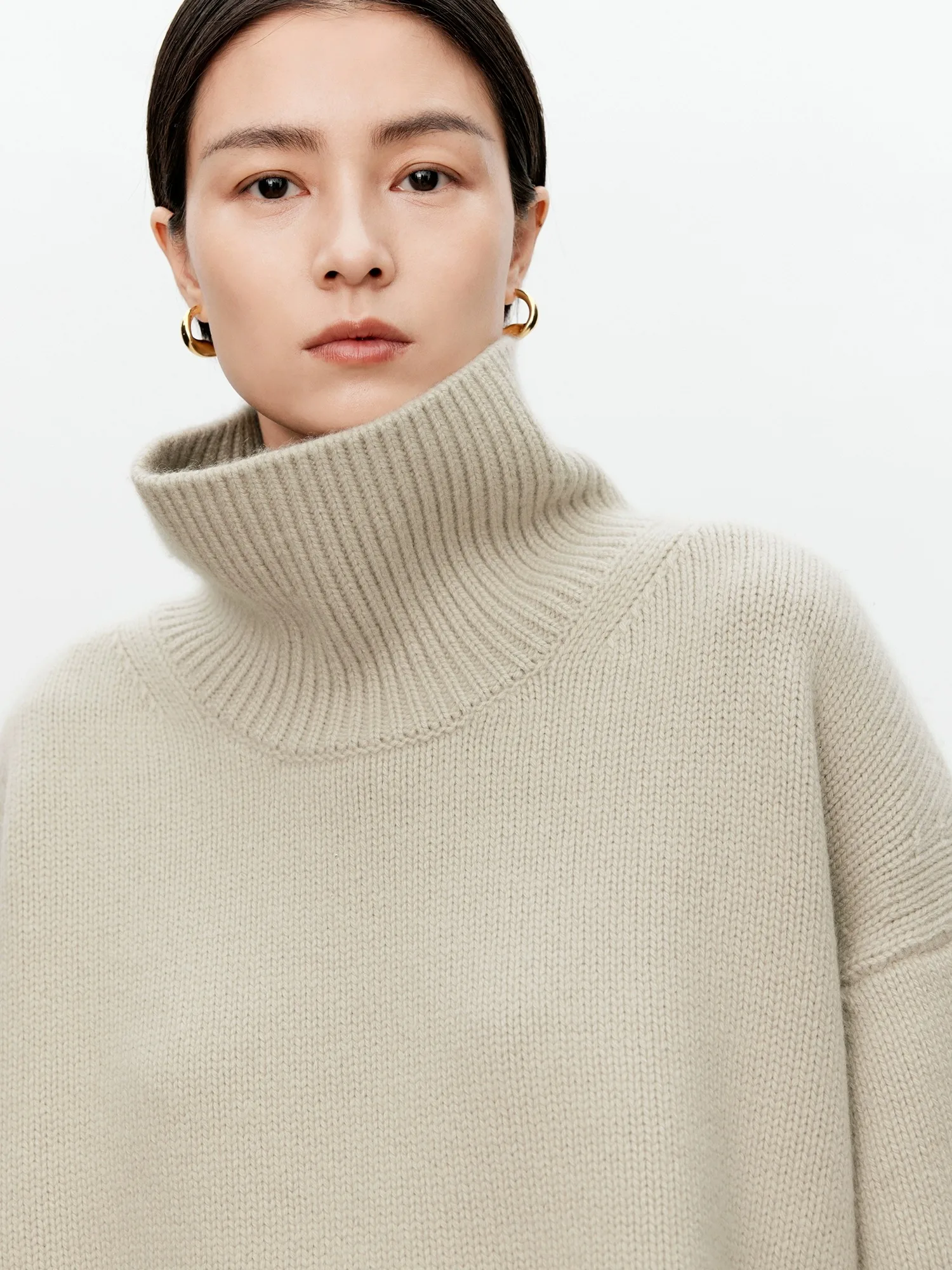 Color: Ivory, Size: XXXL, Ships From: CHINA - Turtleneck pure cashmere sweater female loose and thick languid lazy wind pullover sweater knitting base WOOL sweater