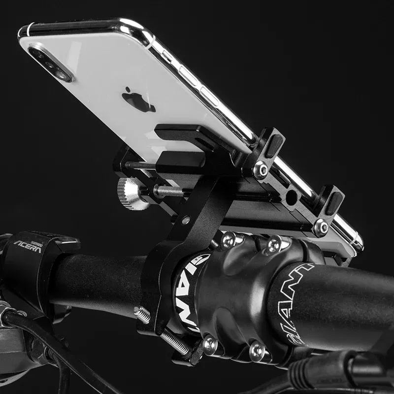 Color: Yellow - ROCKBROS Phone Holder Motorcycle Electric Bicycle Smartphone CNC Aluminum Alloy Bracket Five Claws Mechanical Bike Phone Holder
