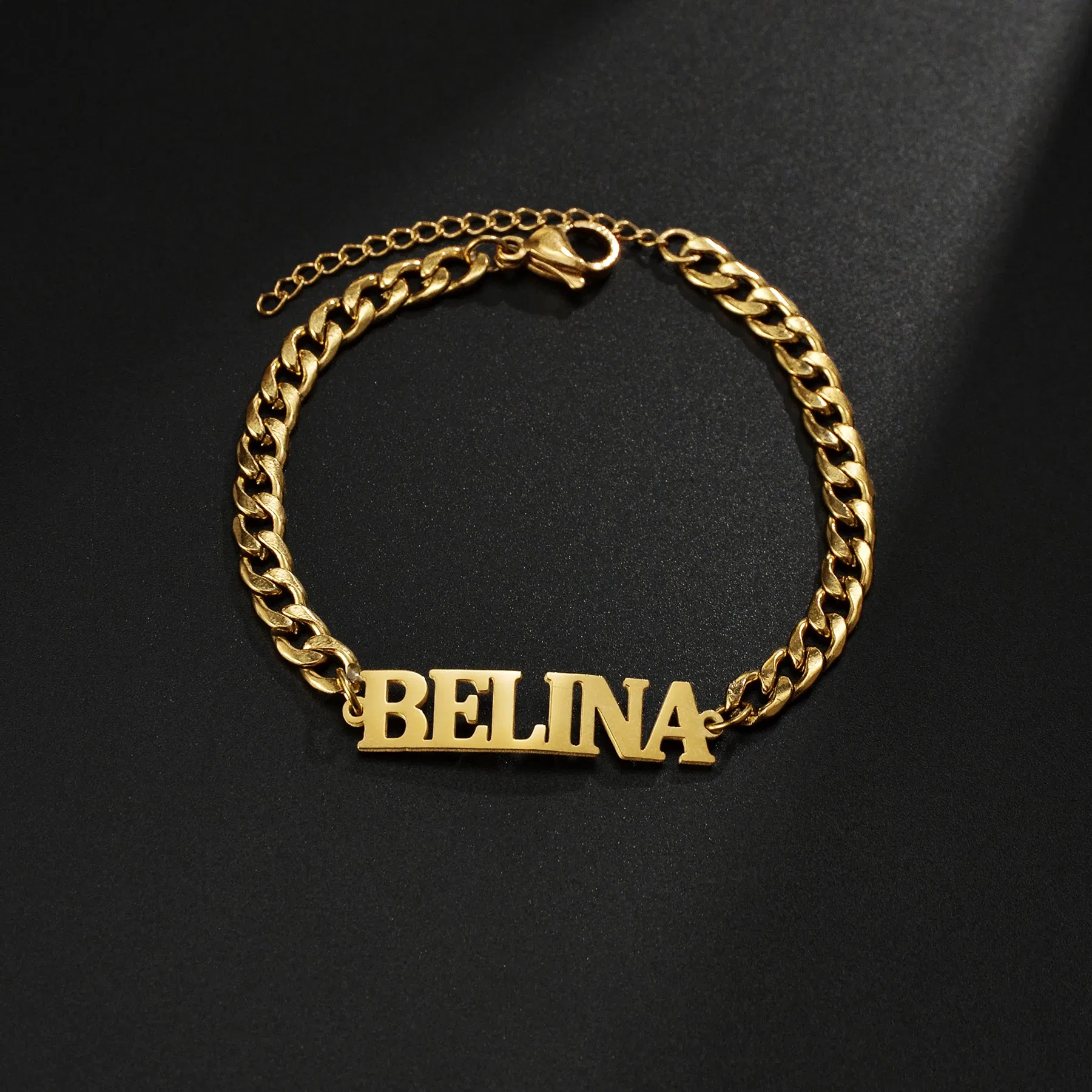 Metal Color: Dark Gold, Length: 16cm, Main Stone Color: Gold - Atoztide Personalized Custom Name Bracelet for Women Men Stainless Steel 10mm Cuban Chain Nameplate Handmade Bangle Jewelry Gift