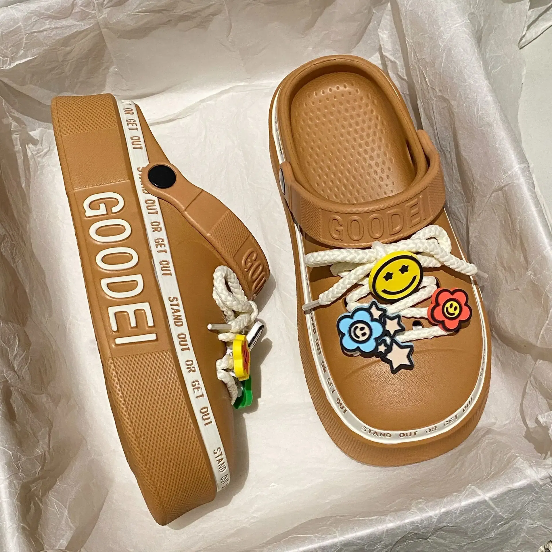 Color: Blue, Shoe Size: 21 - Women Sandals 2024 New Arrival Elegant Clogs Fashion Street Beach Slides Height Increasing Slippers For Girls