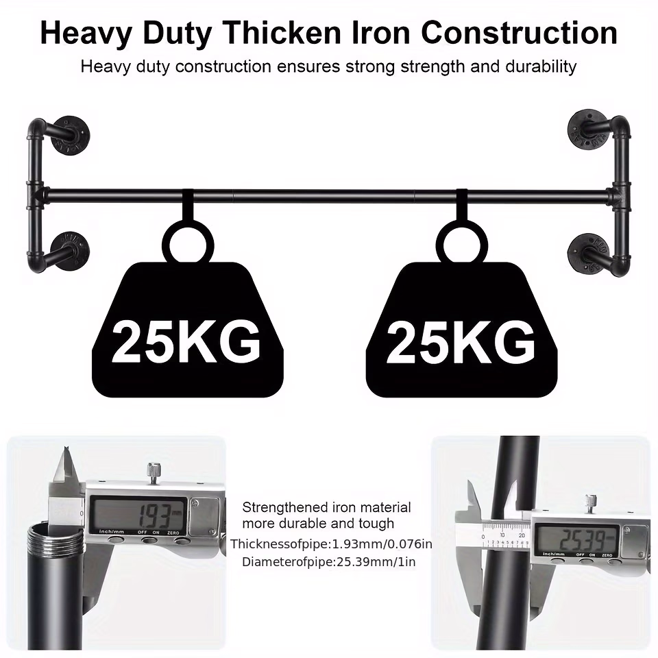 wisfor Industrial Pipe Clothes Rack – Wall-Mounted Garment Hanging Bar, Space-Saving Design