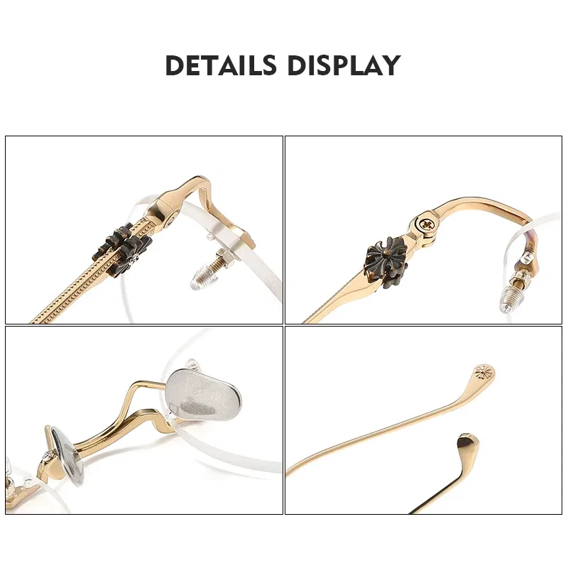 Frame Color: Khaki, Eye Prescription: +350 - BLMUSA Pure Titanium Rimless Anti-blue Light Reading Glasses for Men Round Photochromic Optical Prescription with MR-8 lens