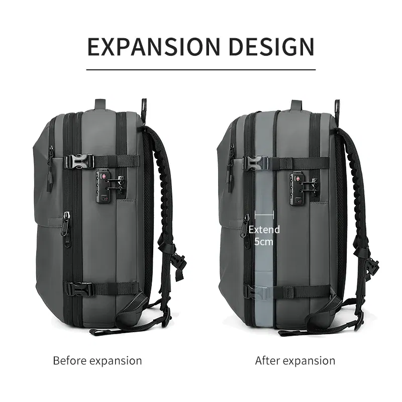 Color: GRAY - Men Travel Backpack vacuum compression 17 inch Laptop Backpack Business Large Capacity school Backpack Expanded Hiking backpack