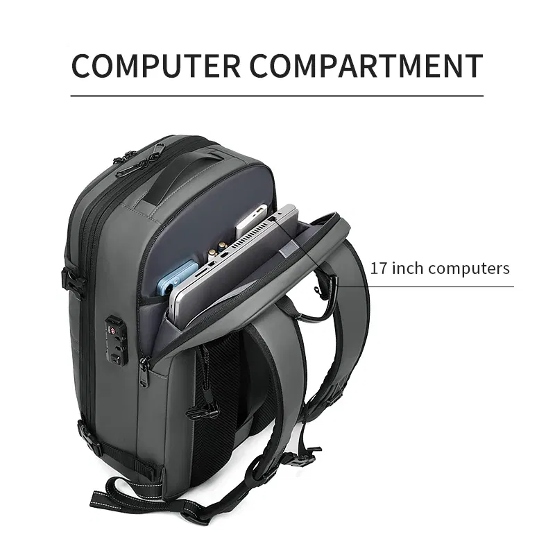 Color: GRAY - Men Travel Backpack vacuum compression 17 inch Laptop Backpack Business Large Capacity school Backpack Expanded Hiking backpack