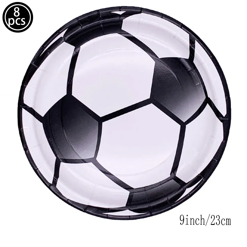 Color: light yellow - Soccer Birthday Party Decorations Disposable Tableware Paper Plates Cups Napkins Tablecloth Balloon Banner Soccer Party Supplies