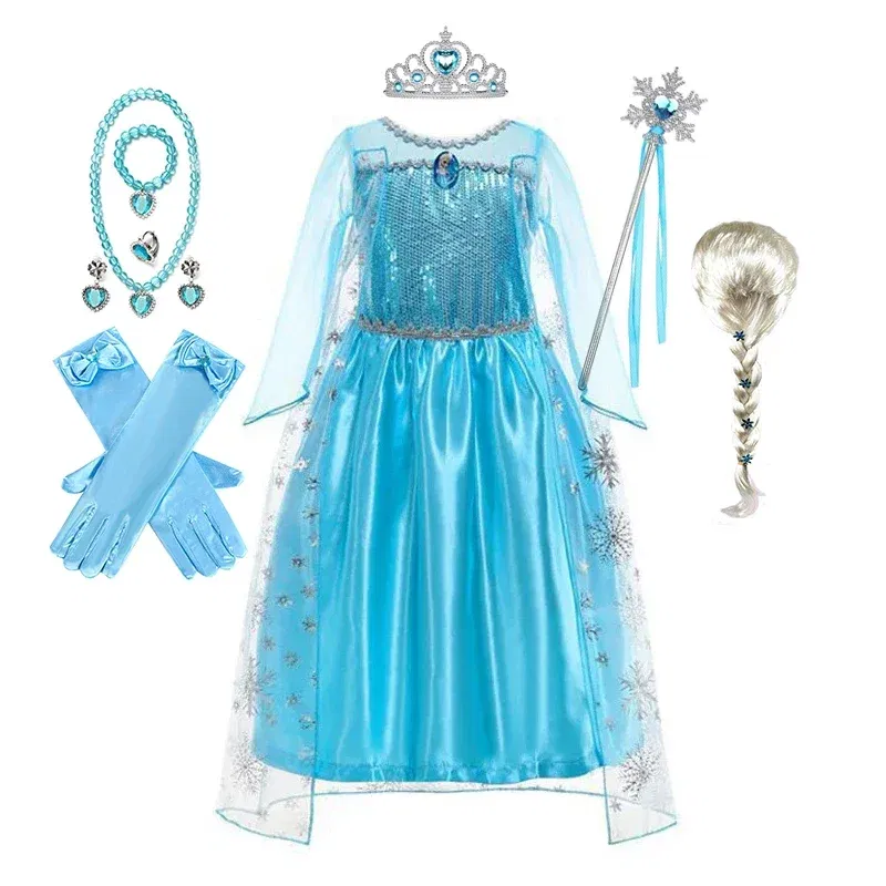 Color: army green, Kid Size: 5 - Disney Girls Cospaly Snow Queen Elsa Costumes Kids Carnival Party Prom Gown Robe-Playing Children Clothes Frozen Princess Dress