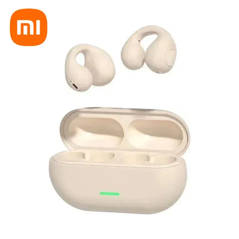 Color: Beige - Xiaomi Ear-Clip Bluetooth-compatible Headphones Bone Conduction Earphone Wireless Earbuds 3D Surround Stereo Bass Sports Headset
