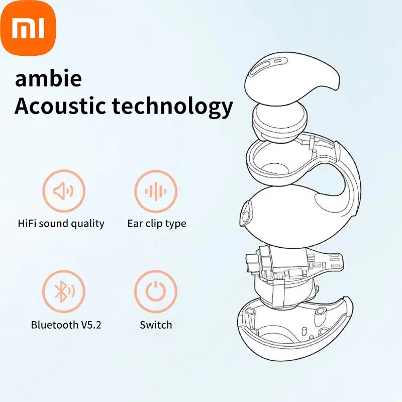 Color: Beige - Xiaomi Ear-Clip Bluetooth-compatible Headphones Bone Conduction Earphone Wireless Earbuds 3D Surround Stereo Bass Sports Headset