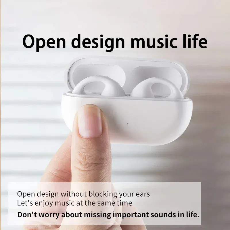 Color: Beige - Xiaomi Ear-Clip Bluetooth-compatible Headphones Bone Conduction Earphone Wireless Earbuds 3D Surround Stereo Bass Sports Headset