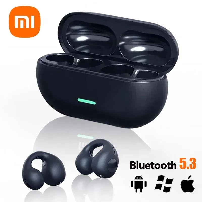 Color: Beige - Xiaomi Ear-Clip Bluetooth-compatible Headphones Bone Conduction Earphone Wireless Earbuds 3D Surround Stereo Bass Sports Headset