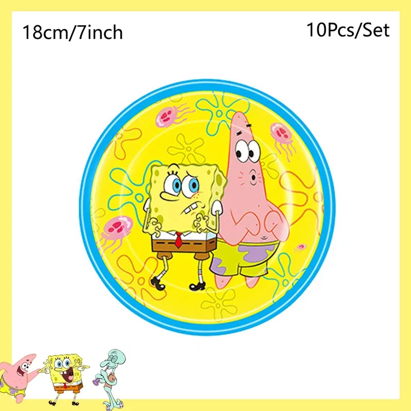 Color: Yellow - SpongeBob Party Decorations Disposable Tableware Cup Baby Shower Birthday Theme Plate Tablecloth Kids Birthday Party